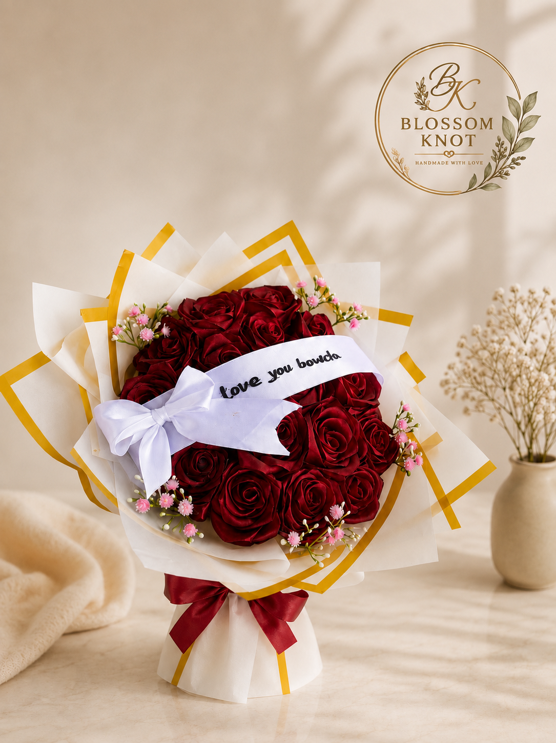 Luxury Handmade Red Rose Ribbon Bouquet
