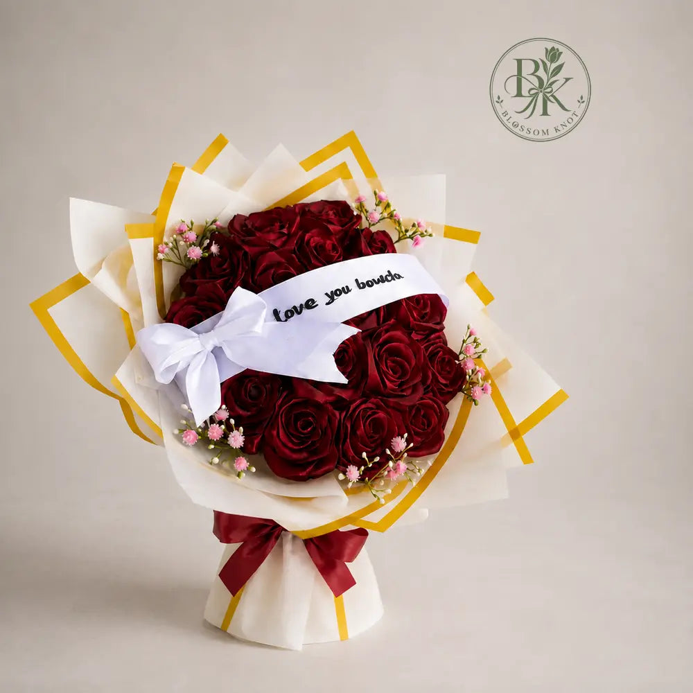 Crimson Love – Handmade Ribbon Rose Bouquet