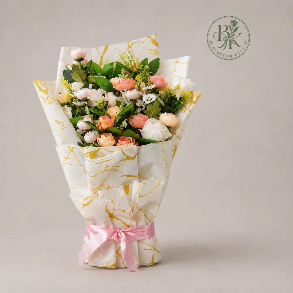 Peach Marble – 30+ Mixed Artificial Flower Bouquet