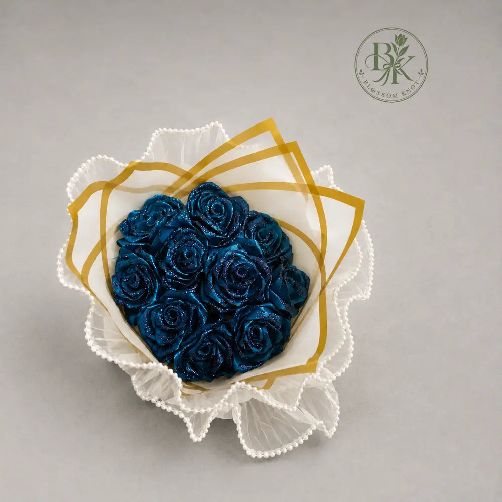 Midnight Blue – 11 Rose Ribbon Bouquet