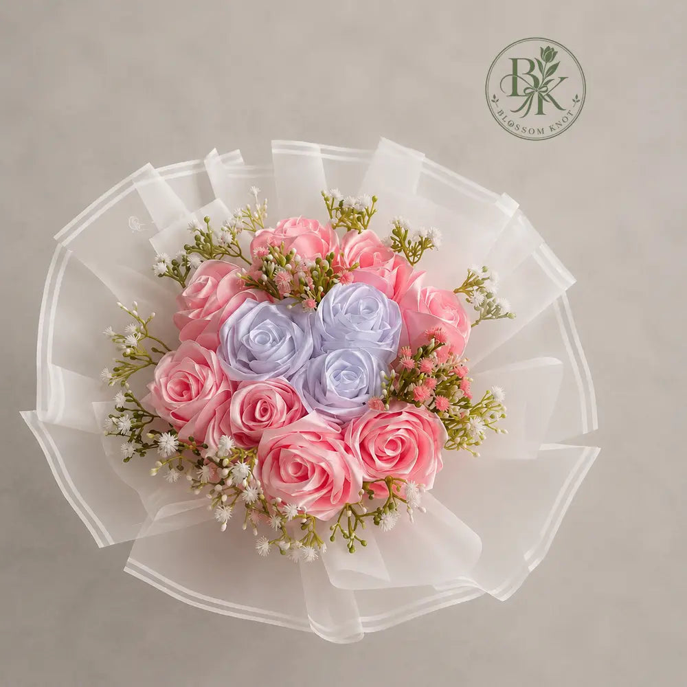 Pastel Bloom – Pink & Lavender Ribbon Bouquet