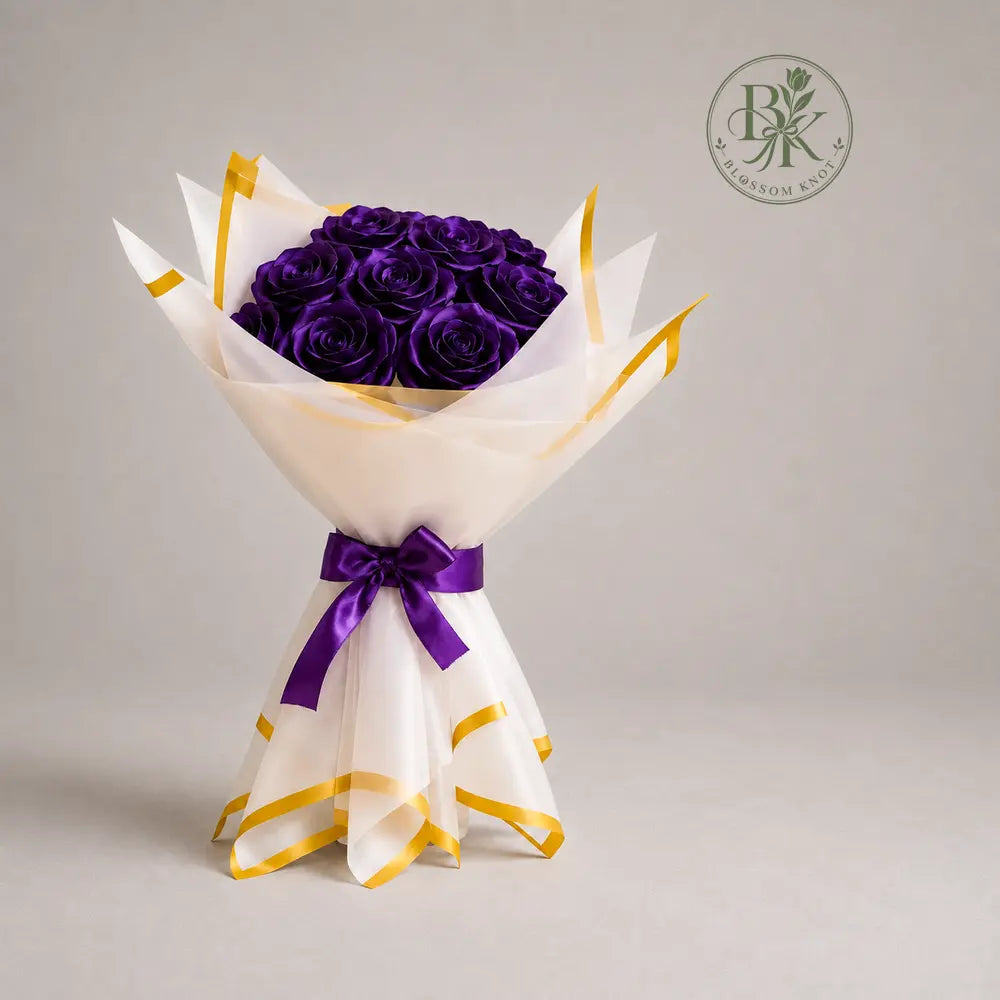Royal Purple – 11 Rose Ribbon Bouquet