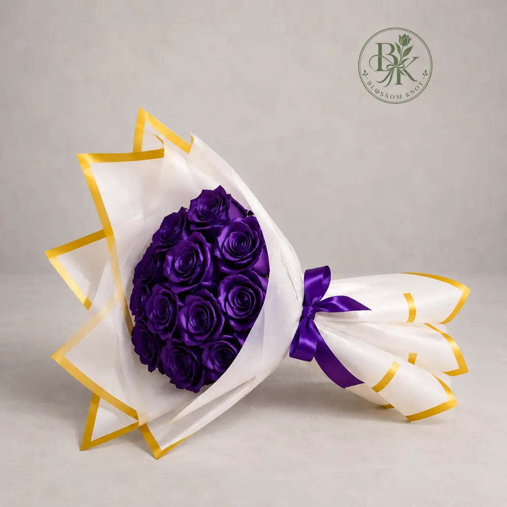 Royal Purple – 11 Rose Ribbon Bouquet