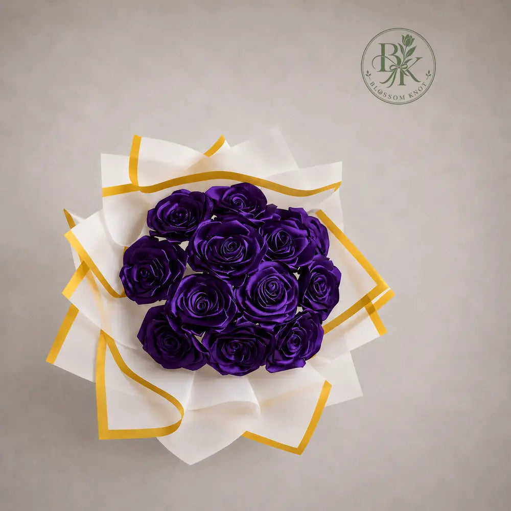 Royal Purple – 11 Rose Ribbon Bouquet