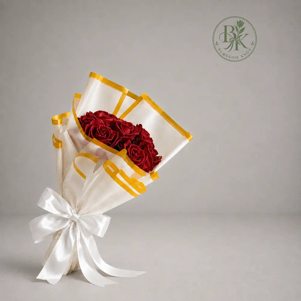 Classic Burgundy – Ribbon Rose Bouquet