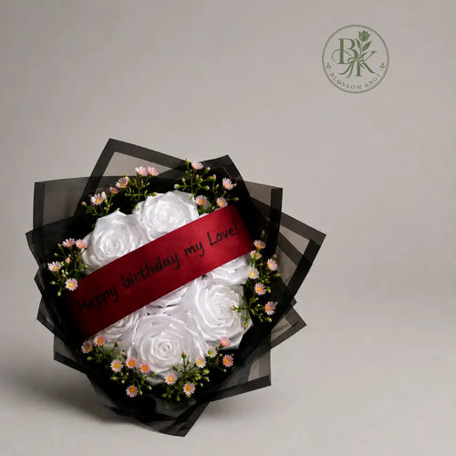 Elegant White – Ribbon Rose Bouquet