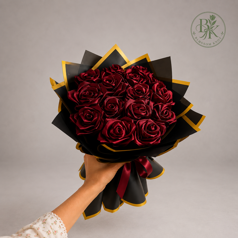Burgundy Noir – Ribbon Rose Bouquet